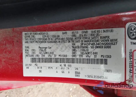 2013 Ford Fiesta Se z USA, uszkodzony, nr VIN 3FADP4BJ4DM200527